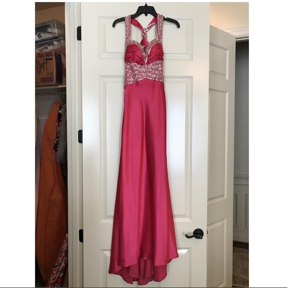 Flirt Maggie Sottero Hot Pink Sequin Prom Dress